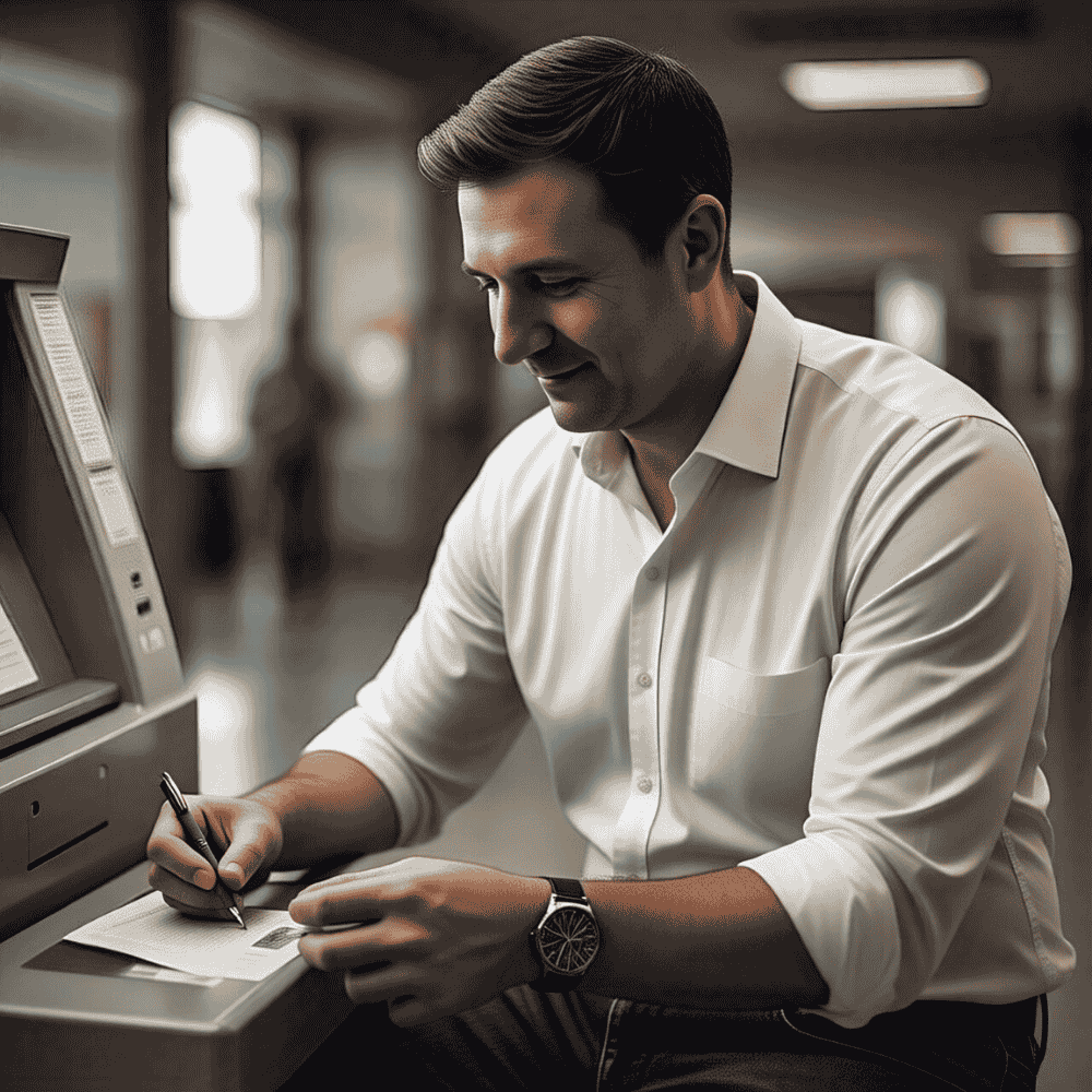 A guy depositing money in Laptop